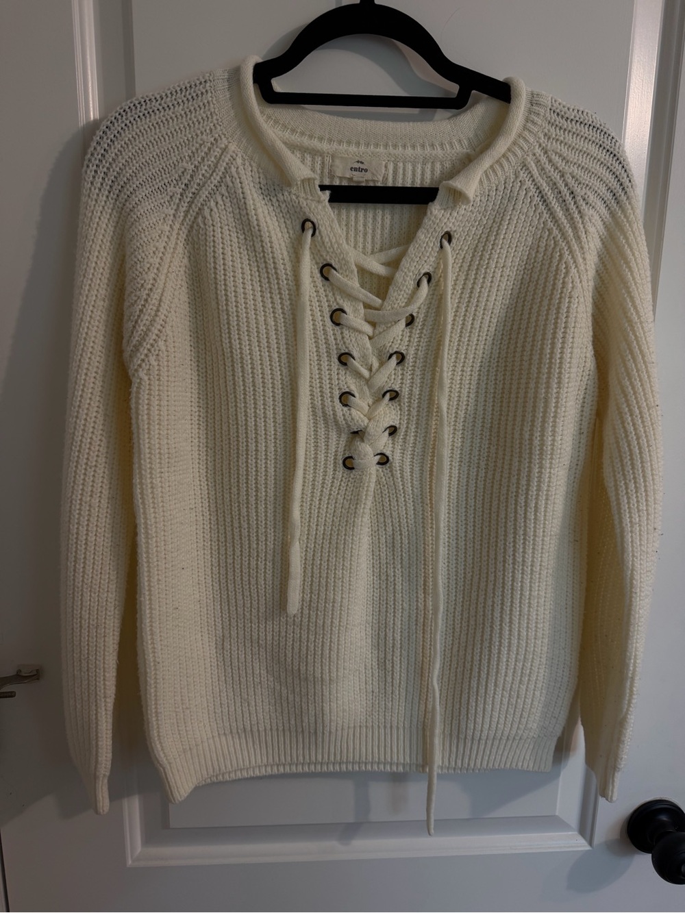 Entro cream lace up sweater #laceup #cozy